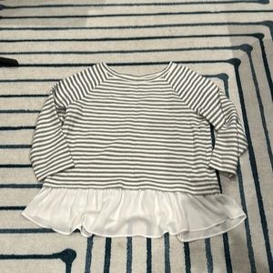 LOFT - black and white (looks grey) striped top with flair bottom. M